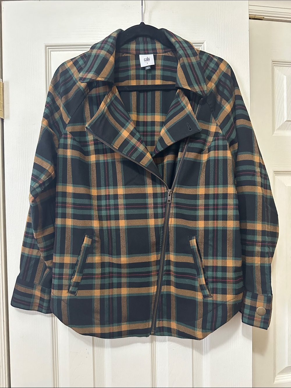 CAbi Plaid Bomber Jacket in Green & Tan